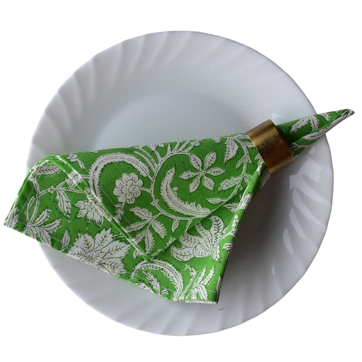 Napkin Block Print Floral Green (Set/4)