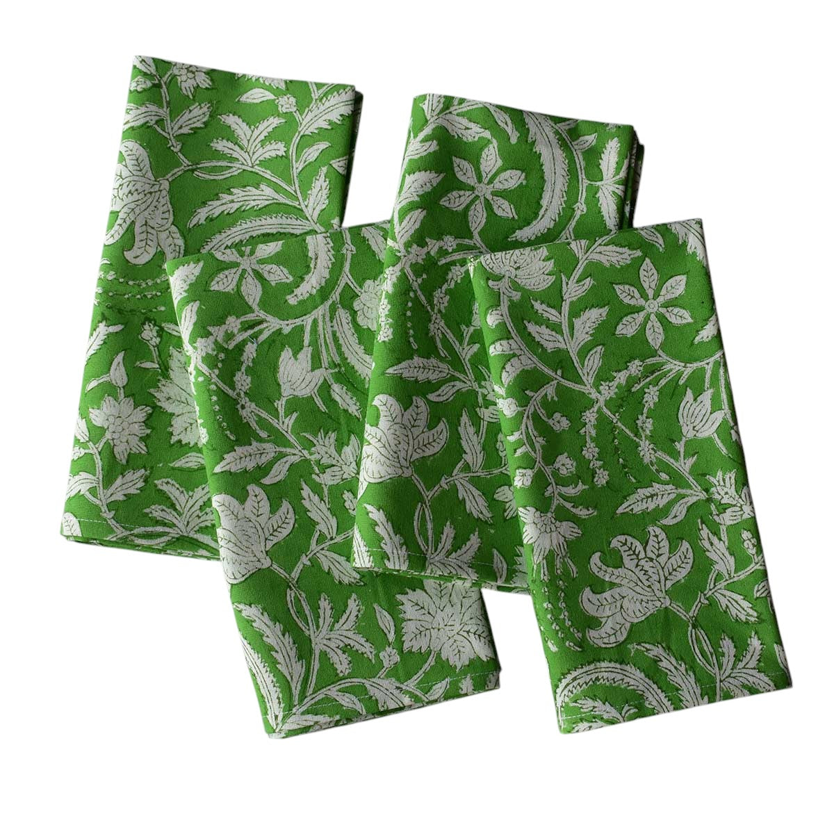 Napkin Block Print Floral Green (Set/4)