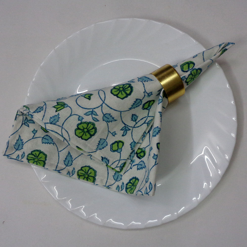 Napkin Block Print Kali Floral Green Set/4