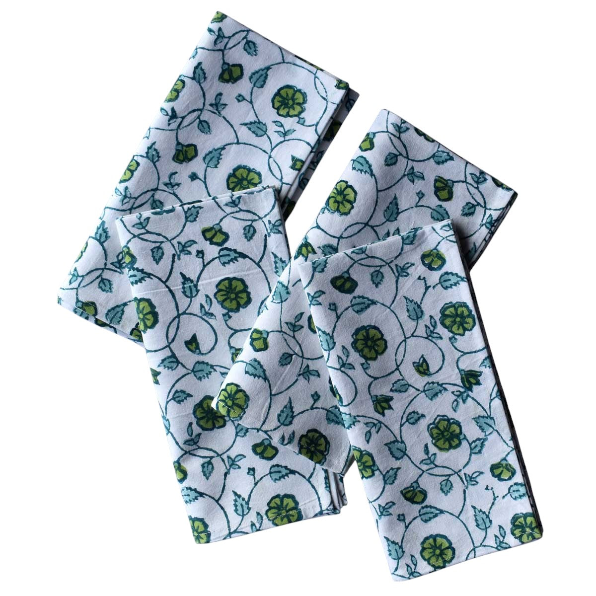 Napkin Block Print Kali Floral Green Set/4