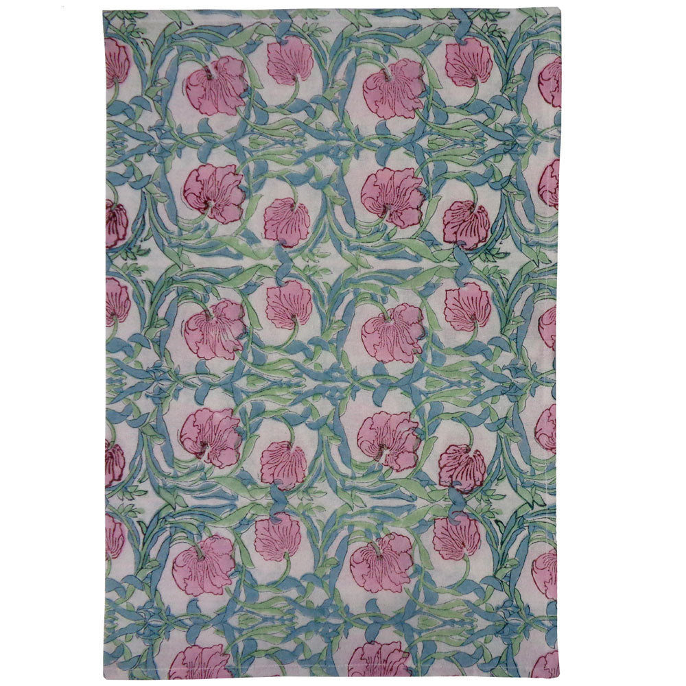 Tea Towel Block Print Bauhaus Pink Floral
