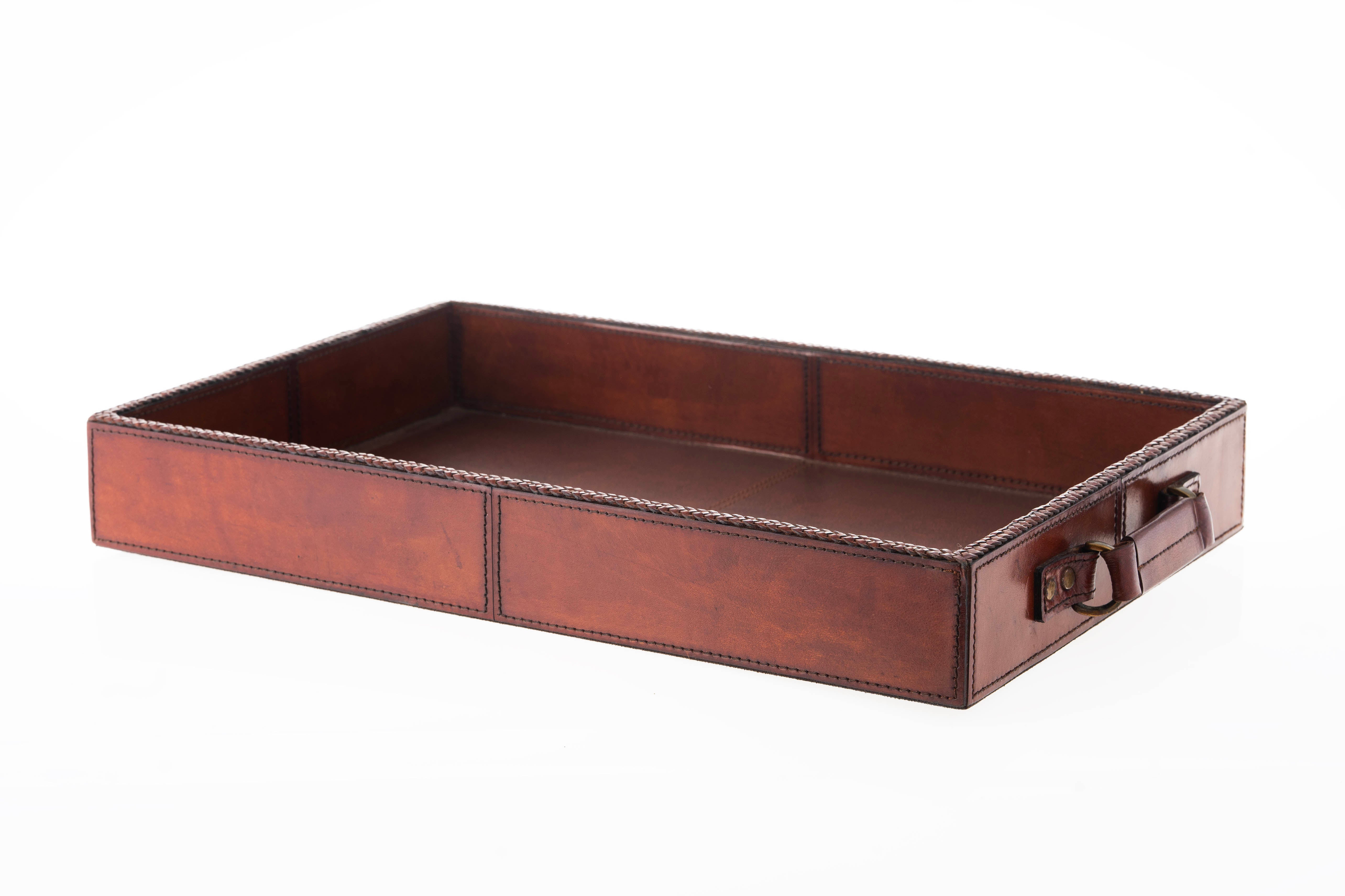 Ascot Leather Tray Braided Edge - Large