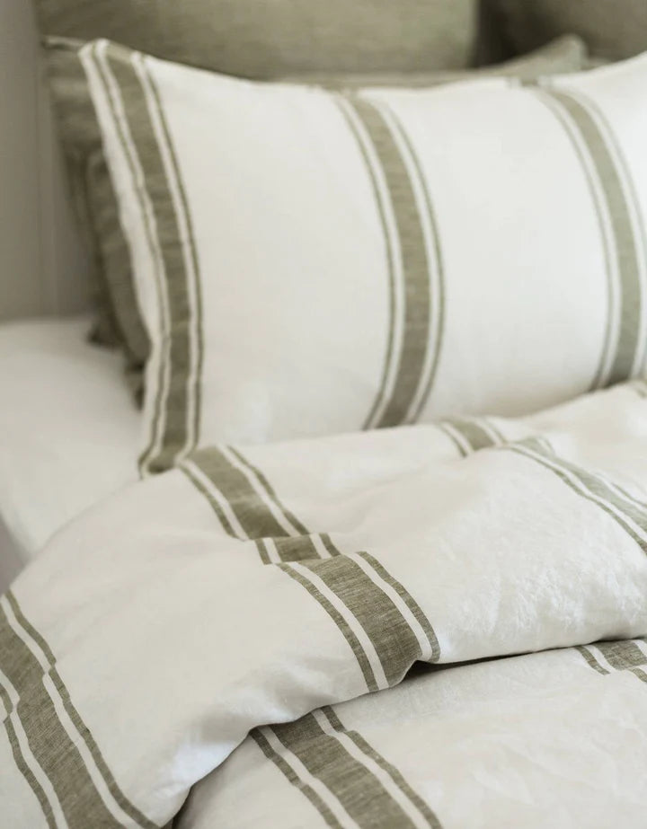 Salt Living Linen Duvet Set Queen Kelp Ticking