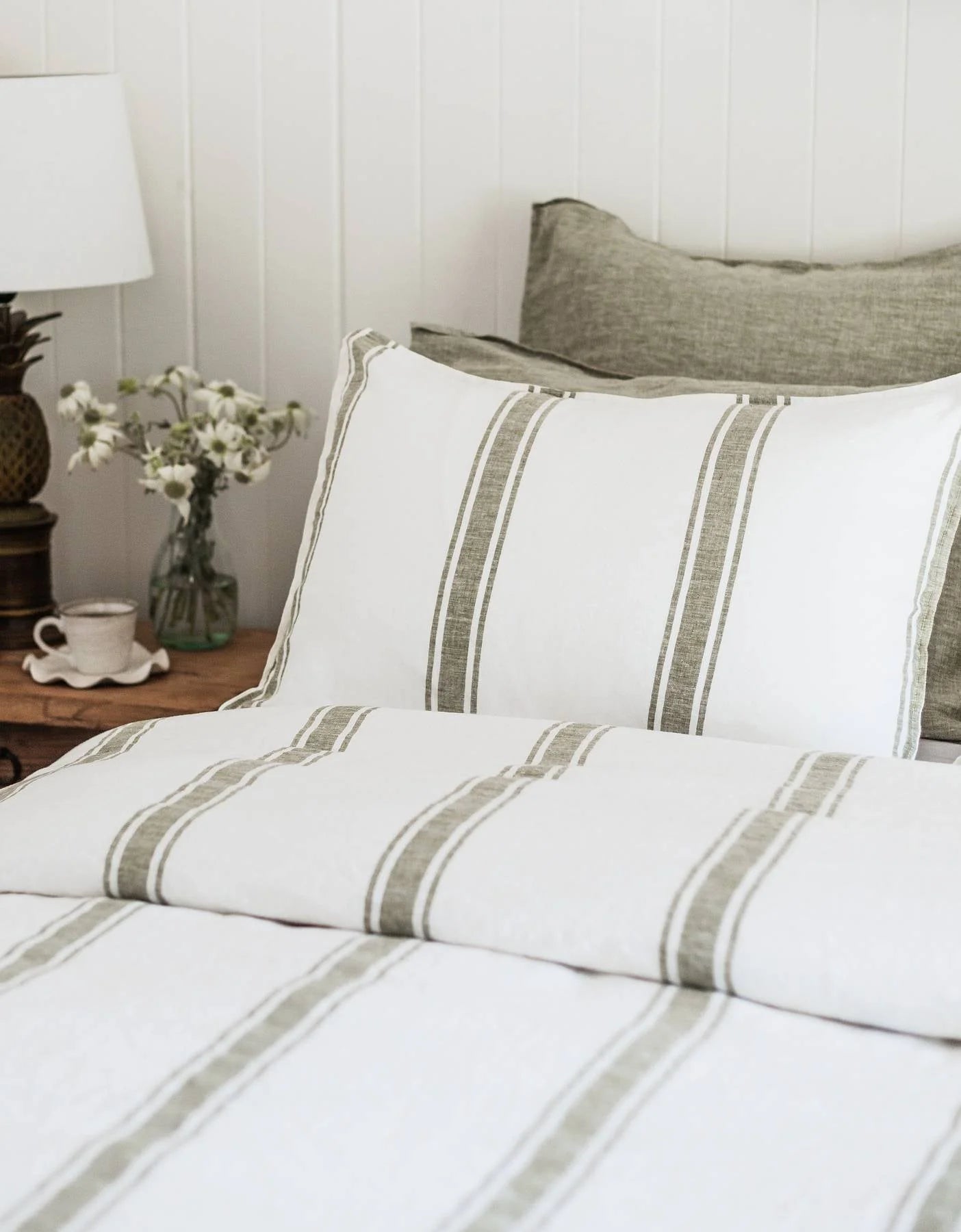 Salt Living Linen Duvet Set Queen Kelp Ticking