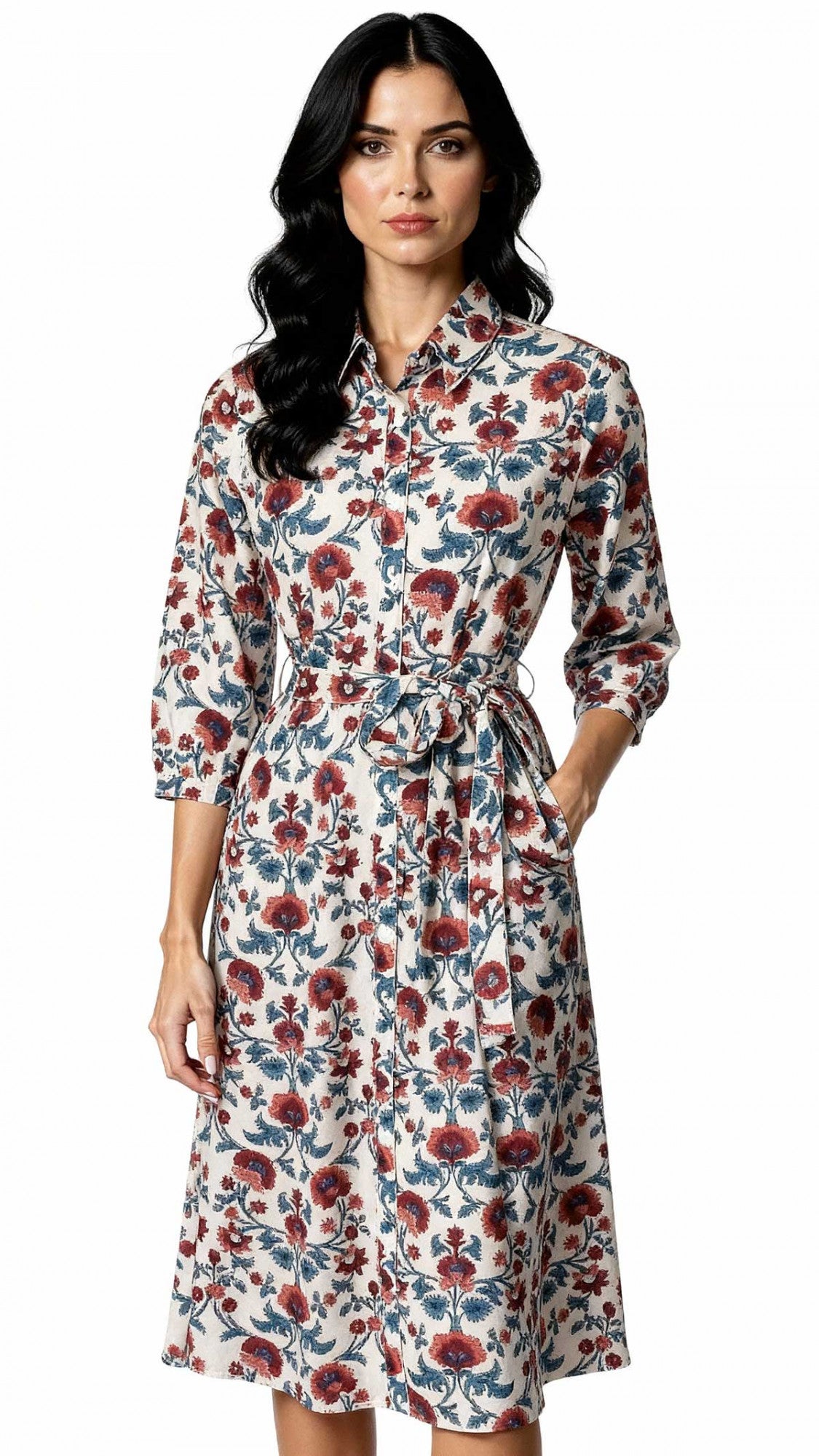Marigold Blue and Red Shirtdress