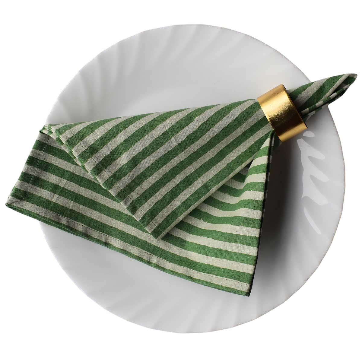 Napkin Block Print Stripe Green Set/4
