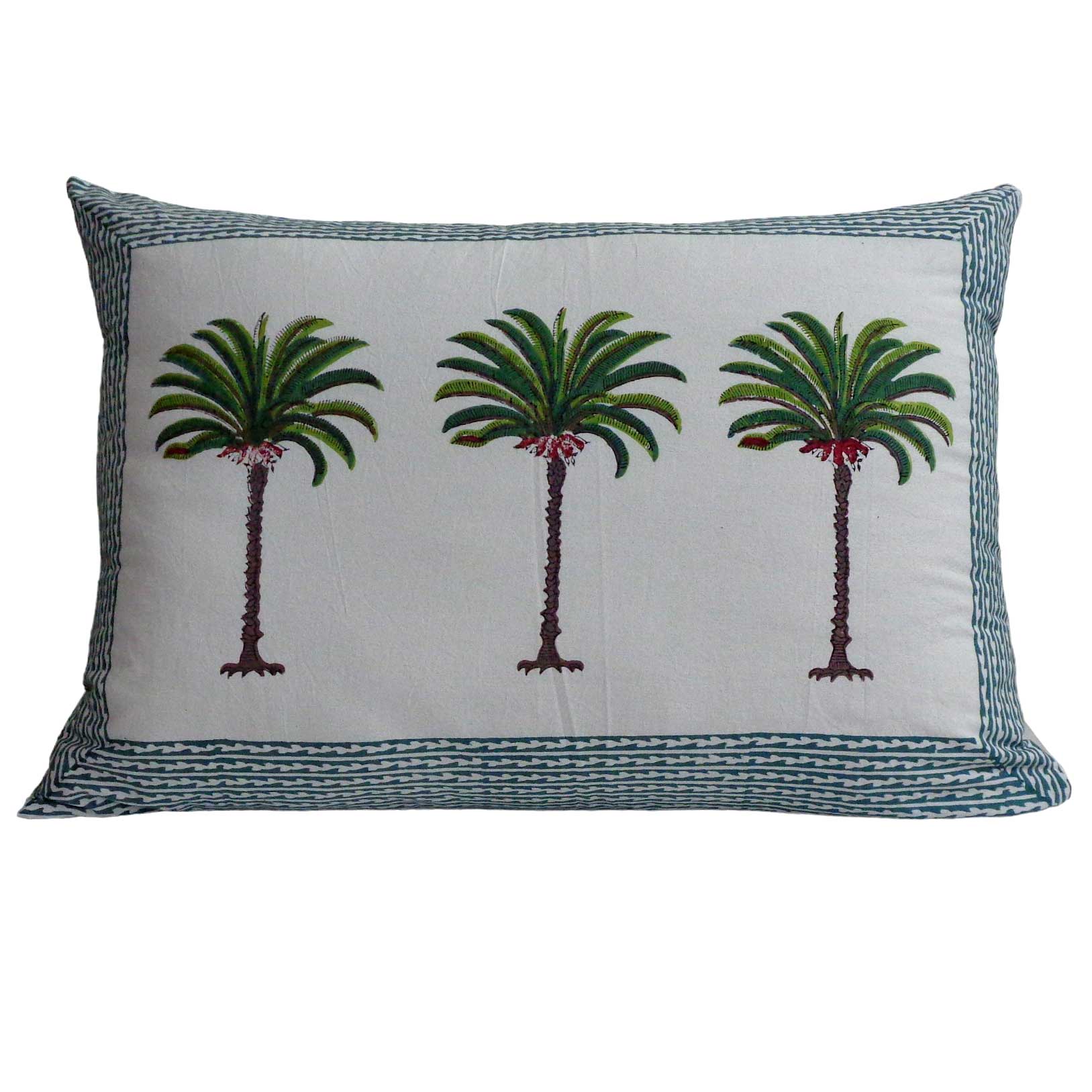 Pillowcases Block Print Palm Set/2 Green