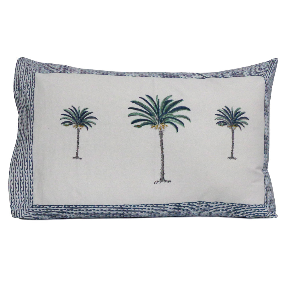 Pillowcases Block Print Palm Set/2 Blue