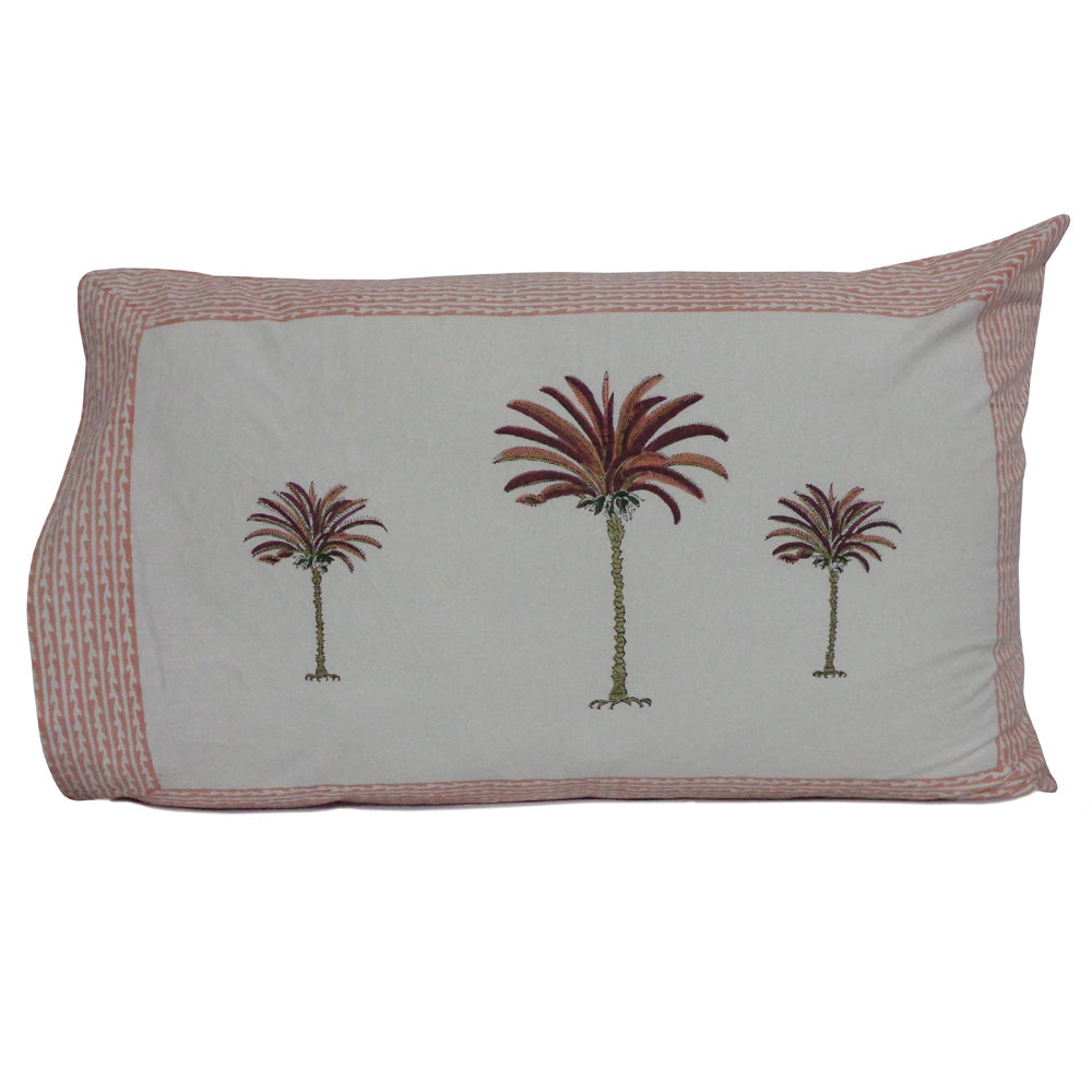 Pillowcases Block Print Palm Set/2 Pink