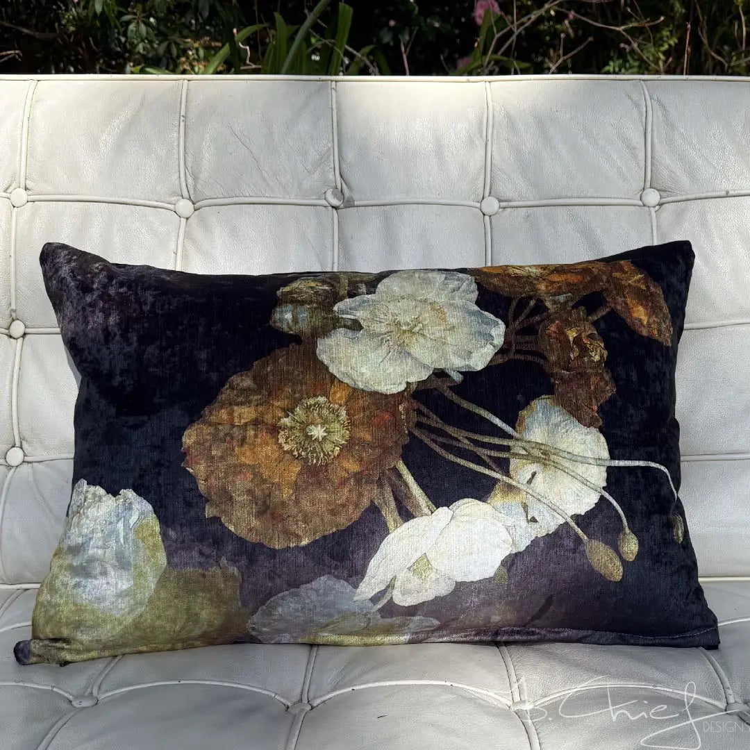 Sulphur Poppies Lumbar Chenille Cushion 40X60cm