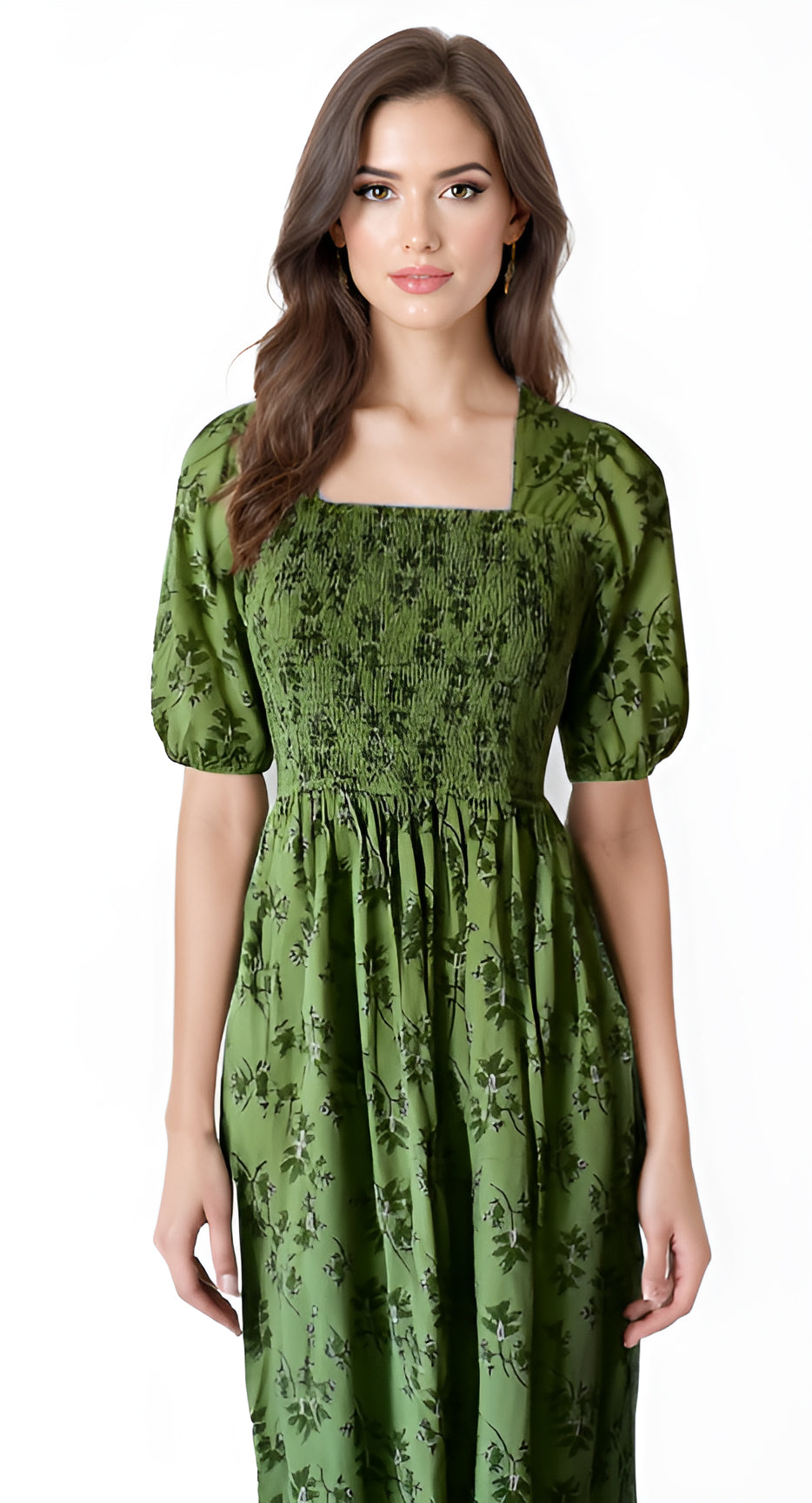 Dress Smocking Print Green