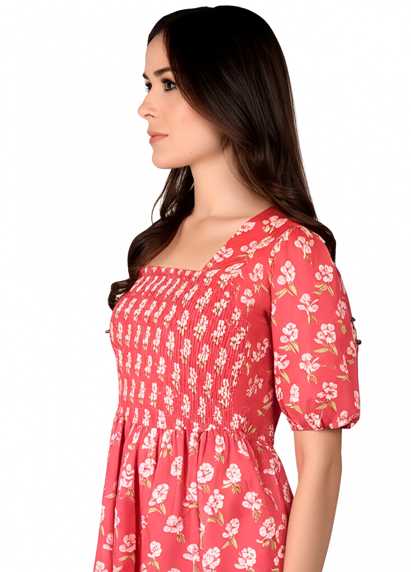 Dress Smocking Pink Floral Blockprint