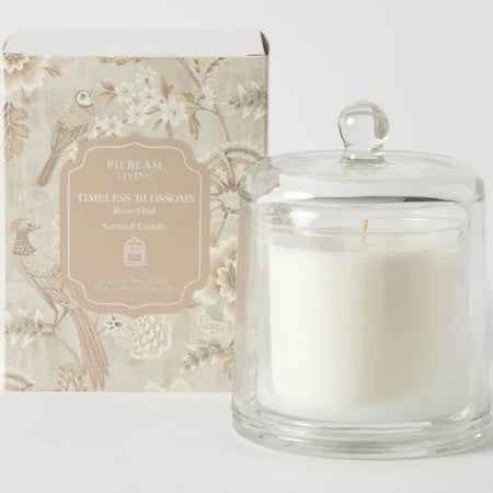 Timeless Blossoms Rose Oud Glass Cloche Candle